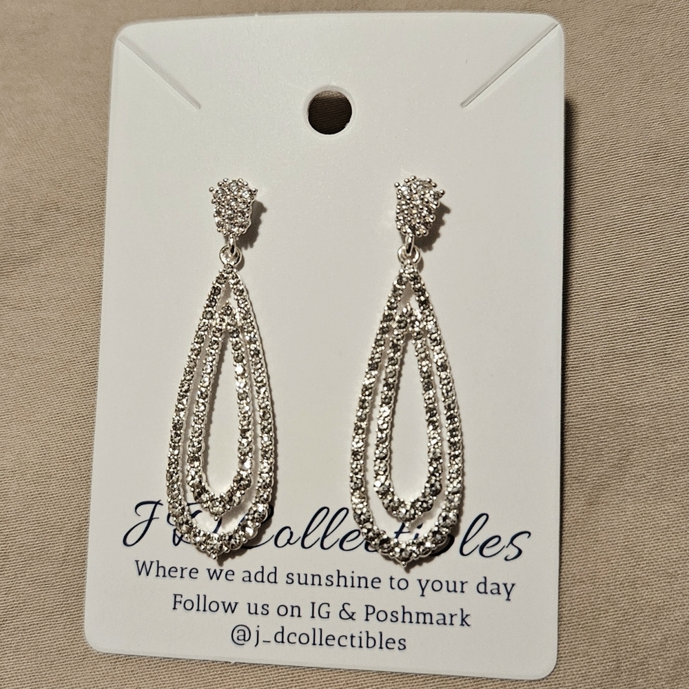 Silver Plated CZ Dangle Stud Earrings - Picture 5 of 6
